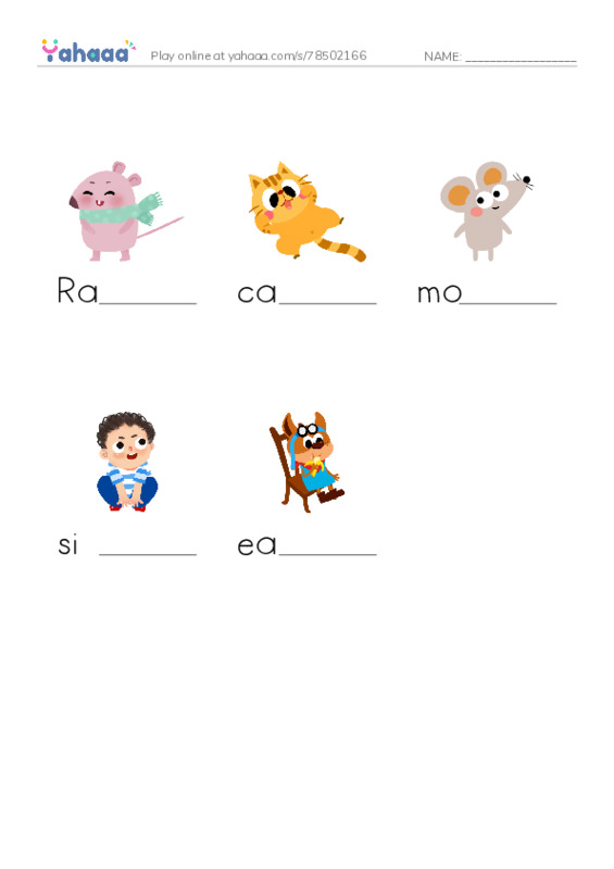 Finish the word worksheet for The pet rats