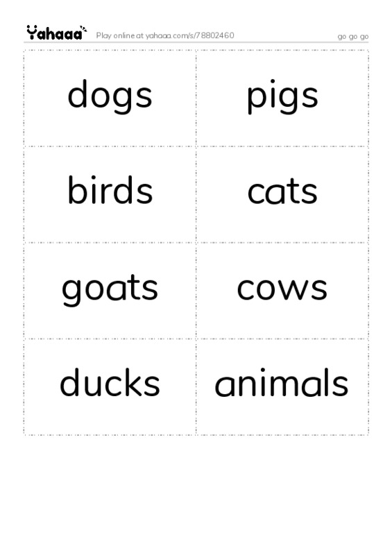 Word flashcards worksheet for go go go