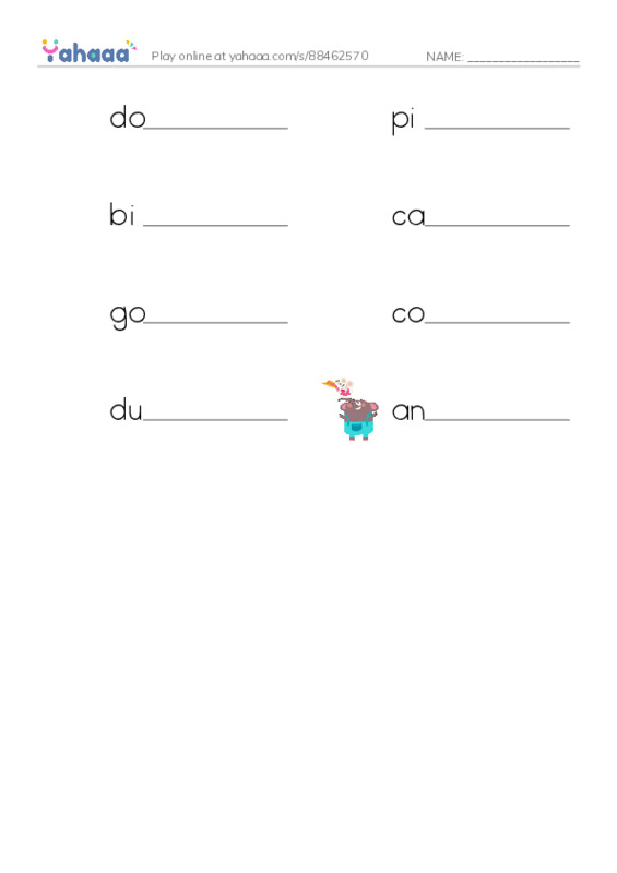 Write the word rows worksheet for go go go