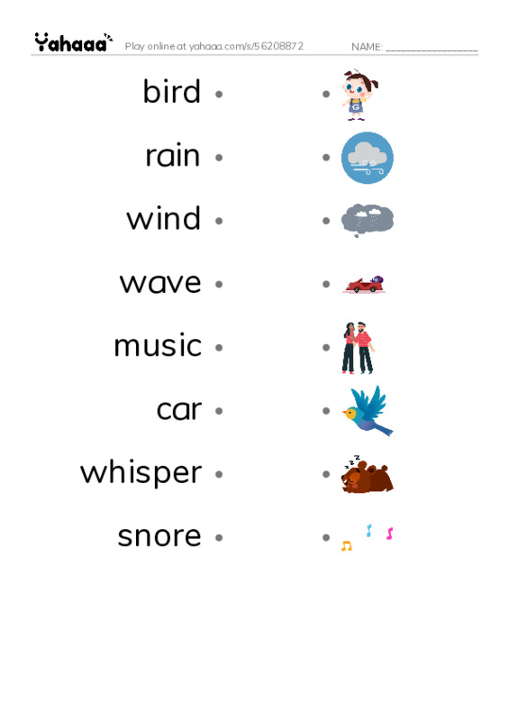 Draw a line to match worksheet for what do i hear ? Raz kids A