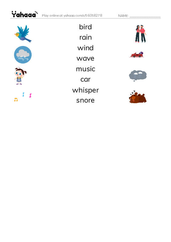 Match both sides worksheet for what do i hear ? Raz kids A