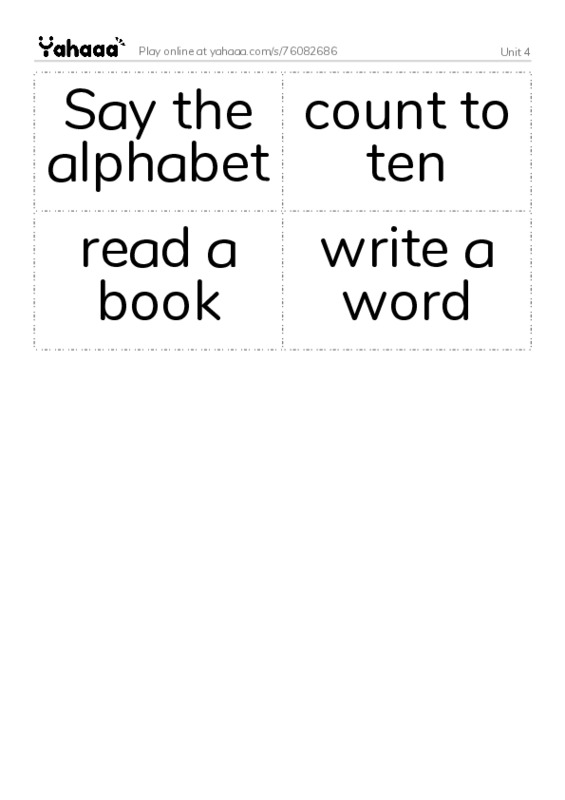 Word flashcards worksheet for Unit 4