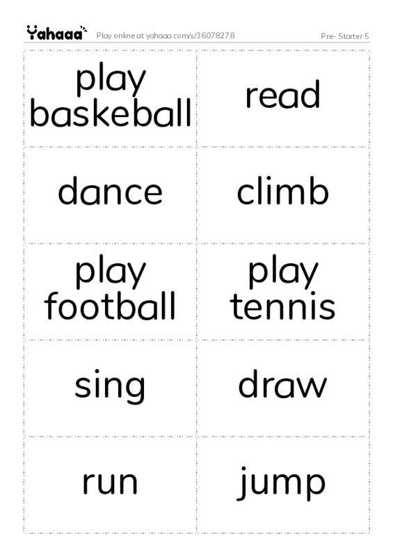 Word flashcards worksheet for Pre- Starter 5