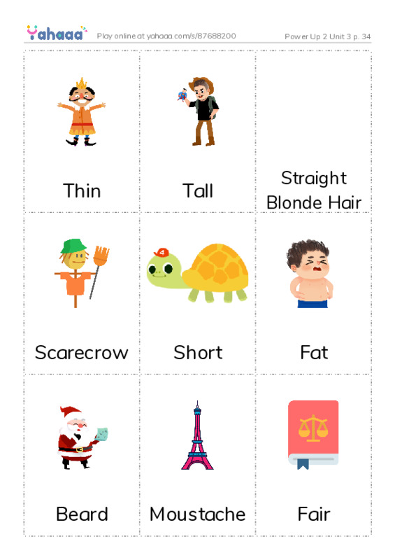 Picture flashcards worksheet for Power Up 2 Unit 3 p. 34