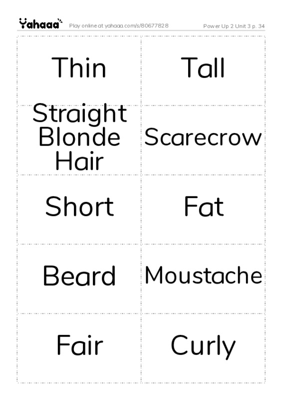 Word flashcards worksheet for Power Up 2 Unit 3 p. 34