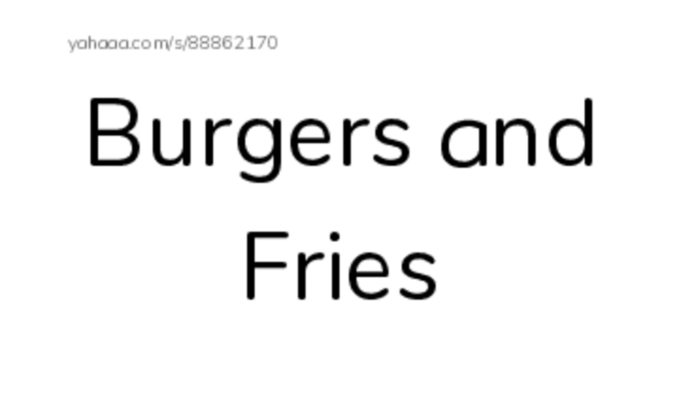 Index cards, words only worksheet for Burgers and Fries, Burger, burger and 10 more