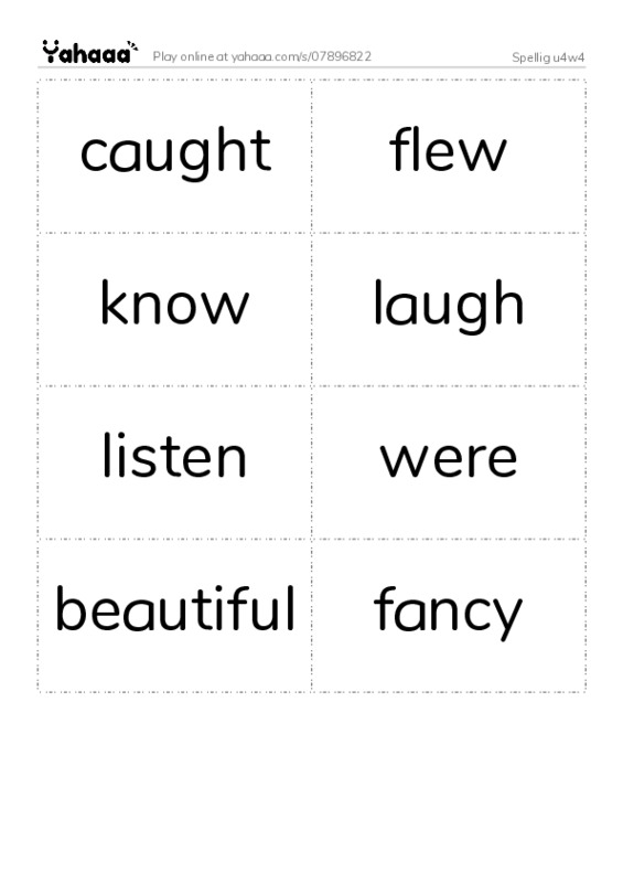 Word flashcards worksheet for 1st grade Voc. U4w4