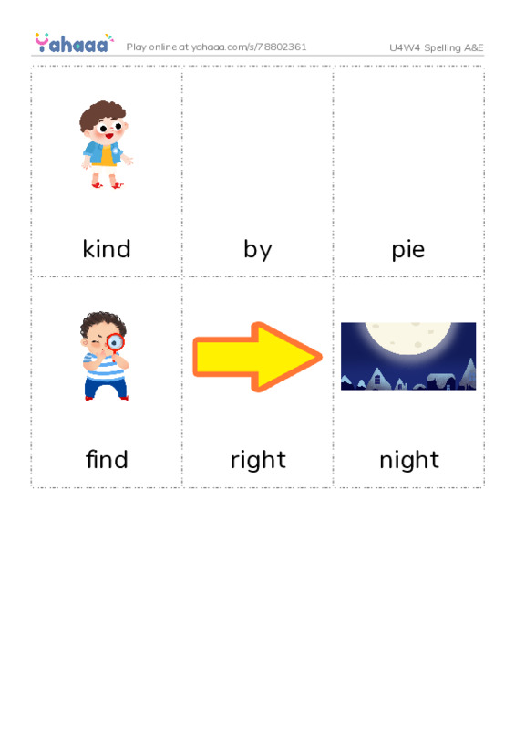 Picture flashcards worksheet for U4W4 Spelling A&E