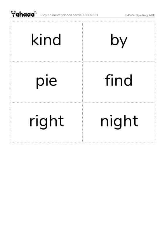 Word flashcards worksheet for U4W4 Spelling A&E