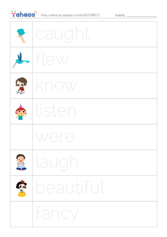 Picture and word rows worksheet for Vocabulary E&A