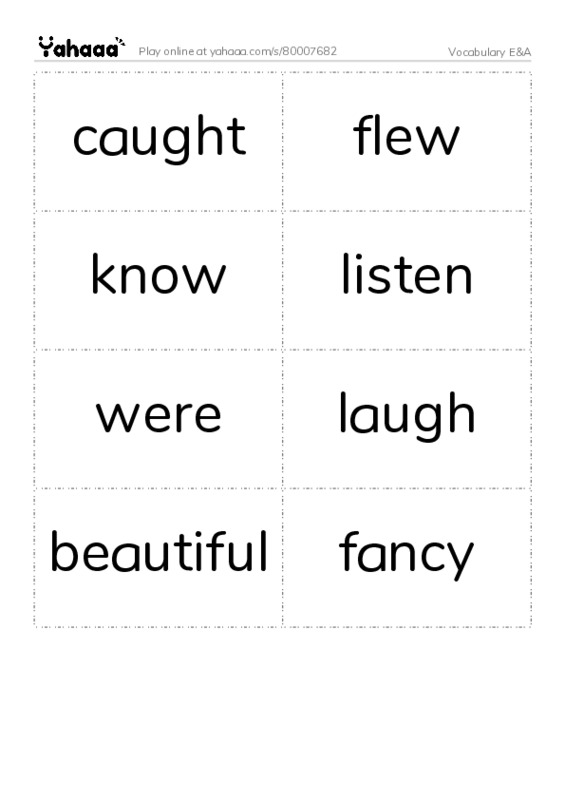 Word flashcards worksheet for Vocabulary E&A