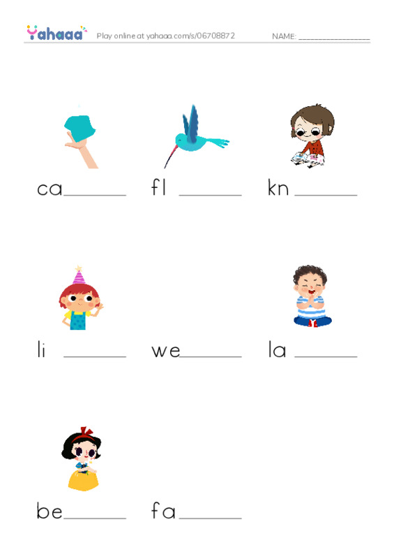 Finish the word worksheet for Vocabulary E&A