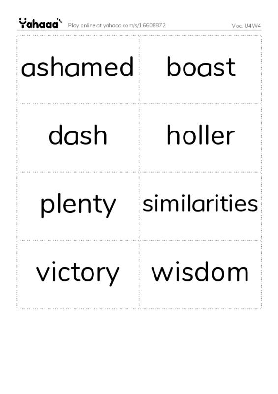 Word flashcards worksheet for Voc. U4W4