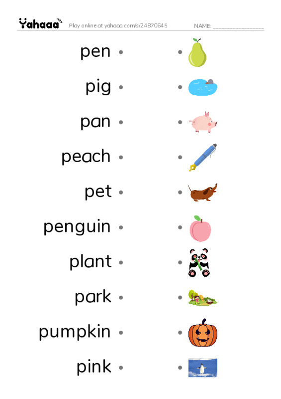 Draw a line to match worksheet for P WORDS