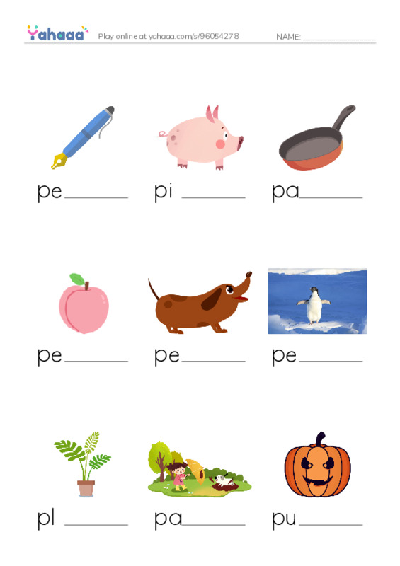 Finish the word worksheet for P WORDS