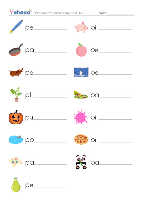 Write the word rows worksheet for P WORDS