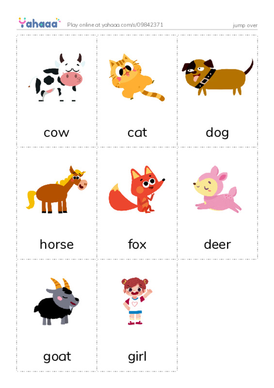 Picture flashcards worksheet for jump over