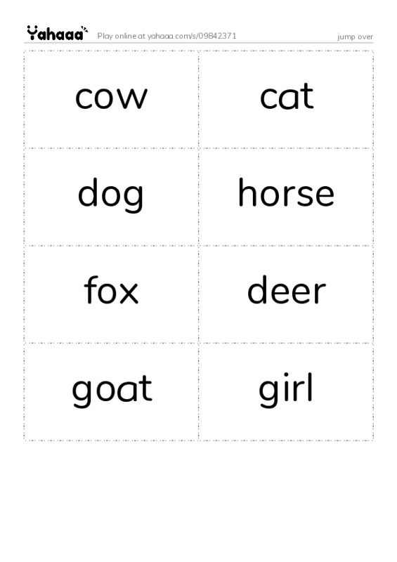 Word flashcards worksheet for jump over