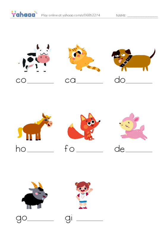 Finish the word worksheet for jump over