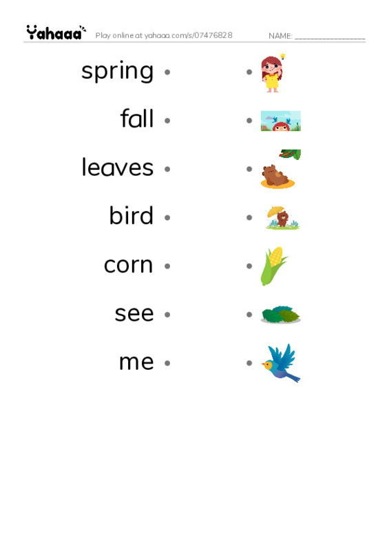 Draw a line to match worksheet for Spring and Fall razkids A