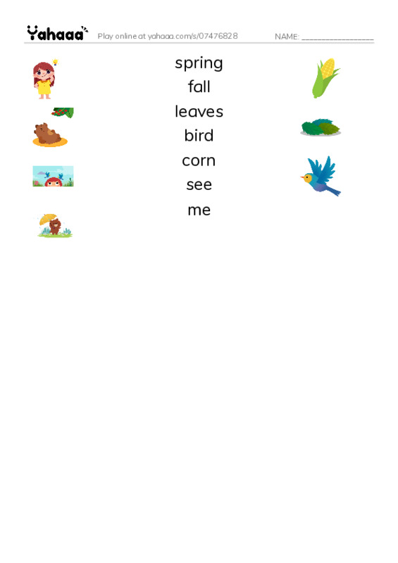 Match both sides worksheet for Spring and Fall razkids A