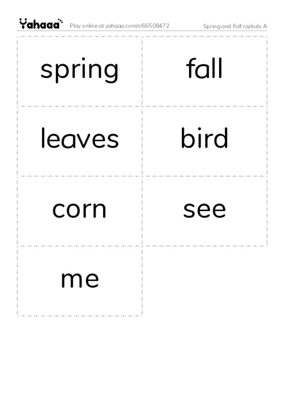 Word flashcards worksheet for Spring and Fall razkids A
