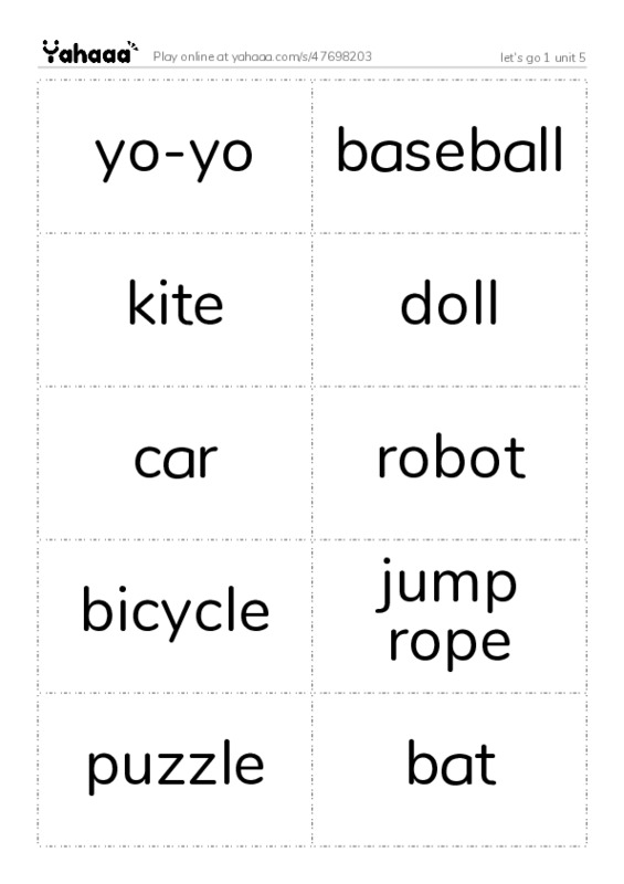 Word flashcards worksheet for let's go 1 unit 5