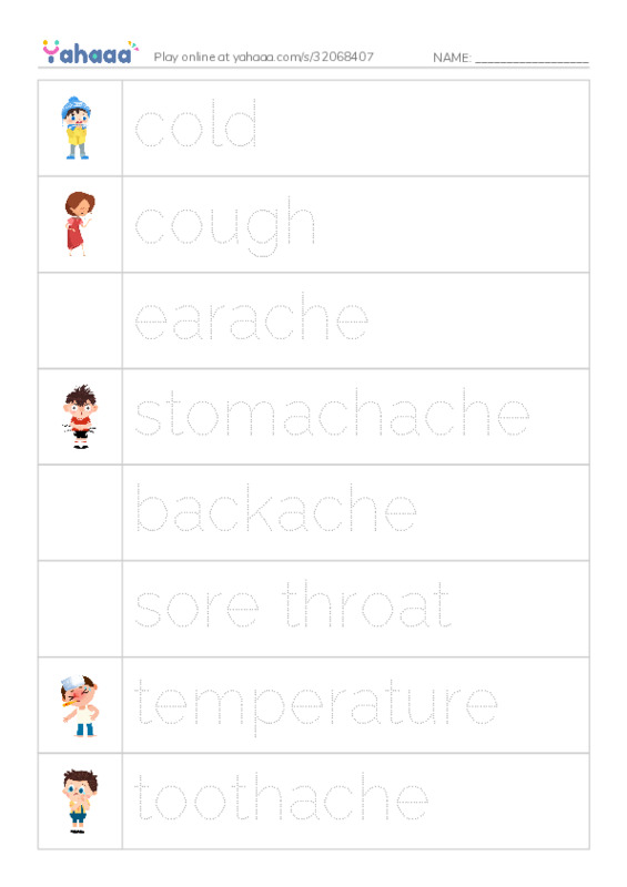 Picture and word rows worksheet for Health matters