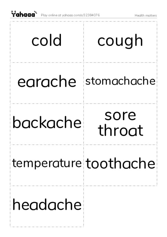 Word flashcards worksheet for Health matters