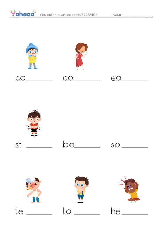Finish the word worksheet for Health matters