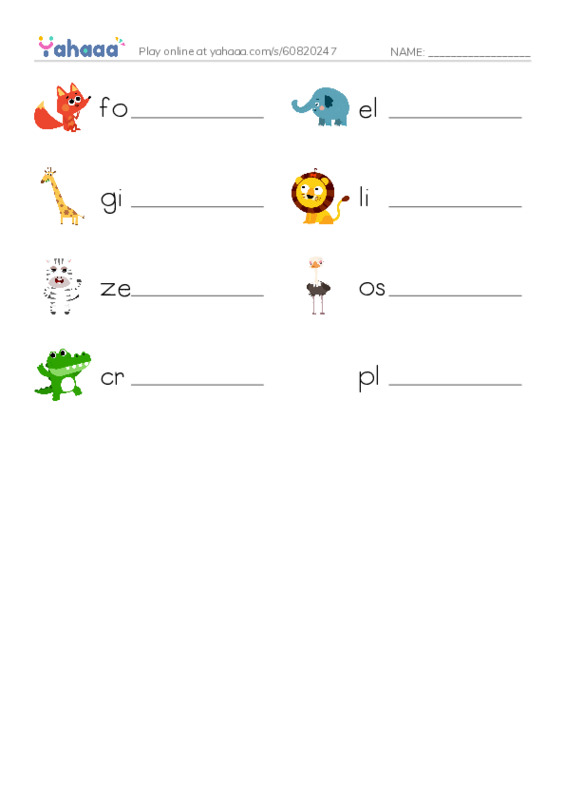 Write the word rows worksheet for plains animals