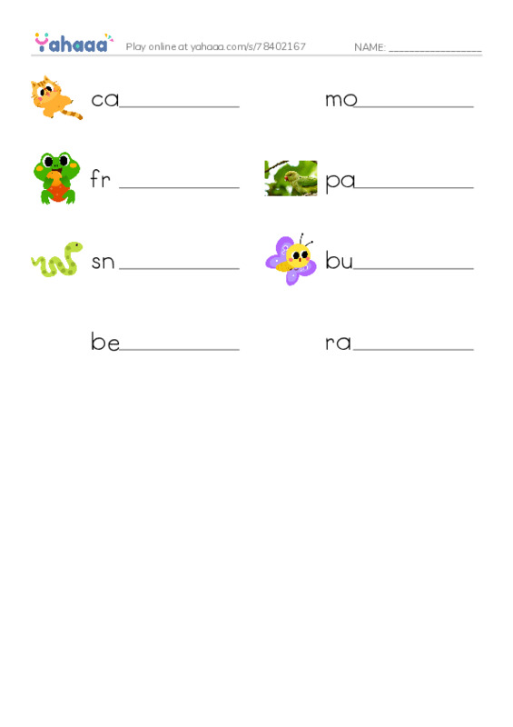 Write the word rows worksheet for rainstorm animals