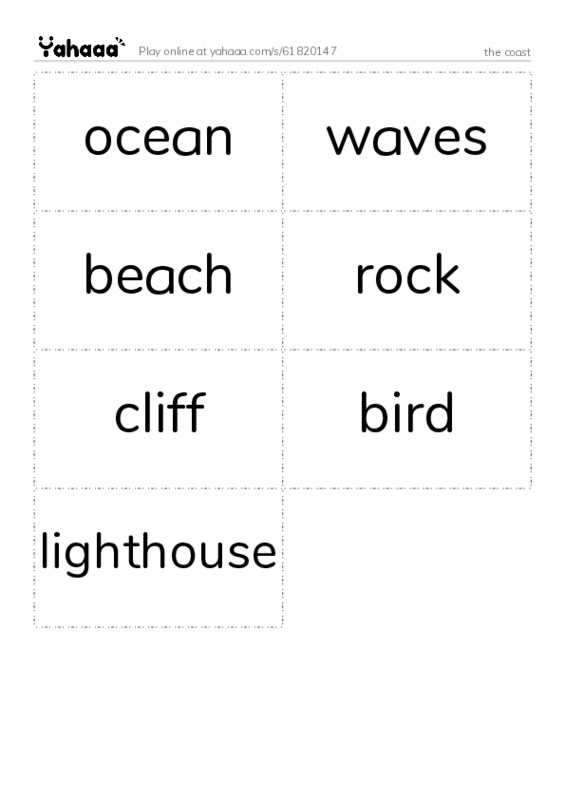 Word flashcards worksheet for the coast