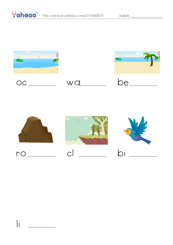 Finish the word worksheet for the coast