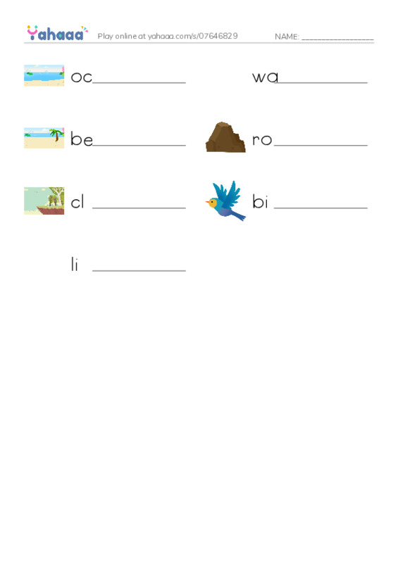 Write the word rows worksheet for the coast
