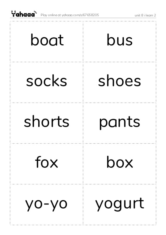 Word flashcards worksheet for unit 8 i learn 2