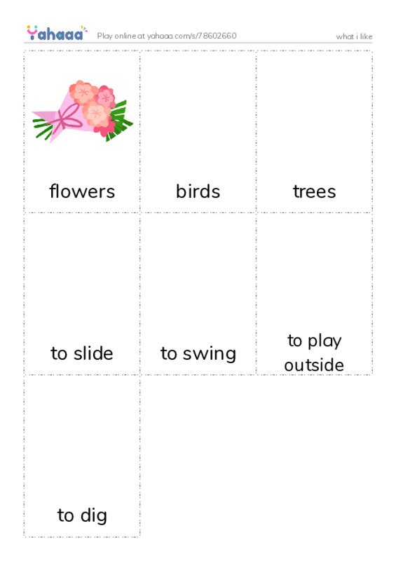 Picture flashcards worksheet for what i like