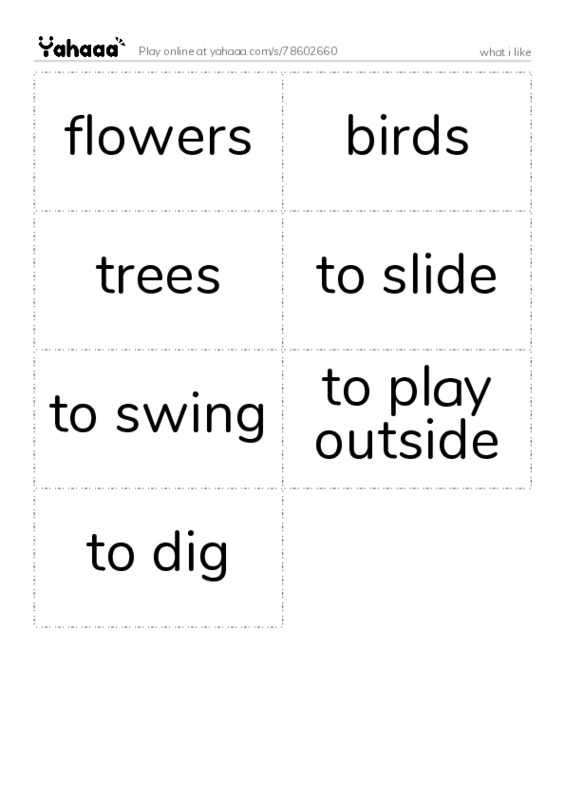 Word flashcards worksheet for what i like