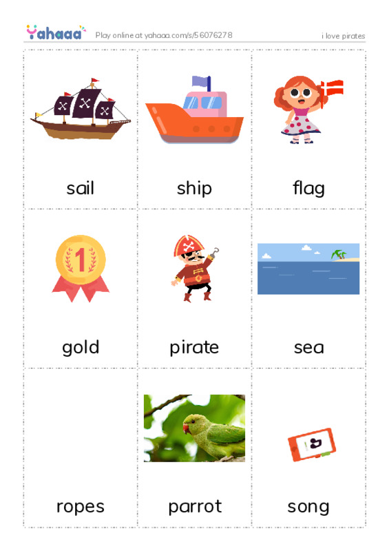 Picture flashcards worksheet for i love pirates