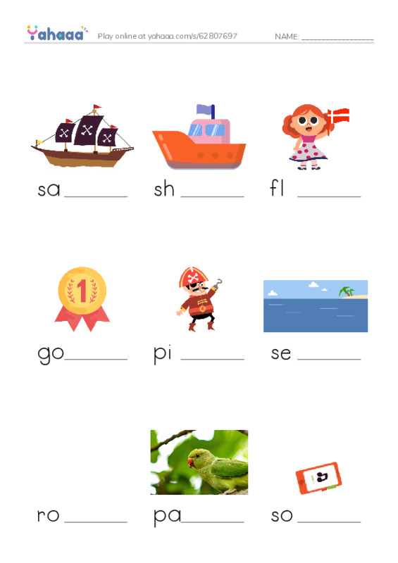 Finish the word worksheet for i love pirates