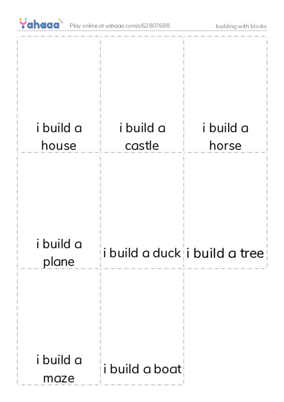 Picture flashcards worksheet for building with blocks