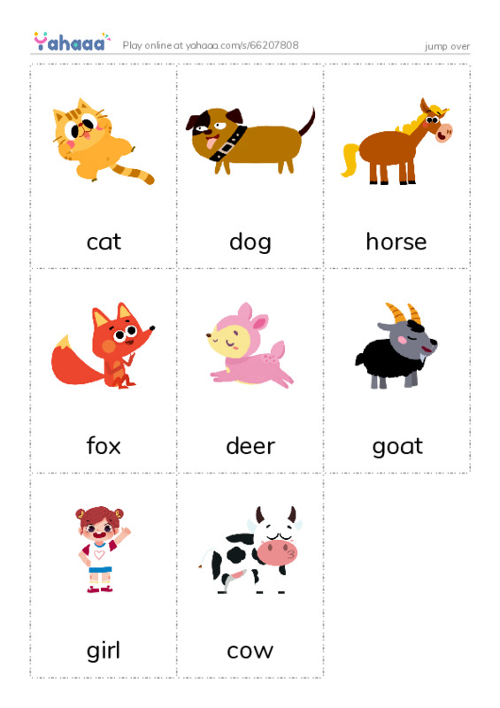 Picture flashcards worksheet for jump over