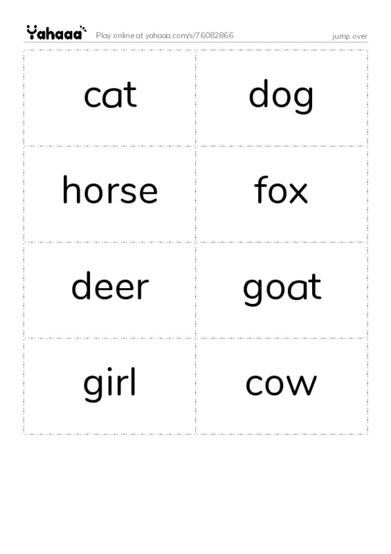 Word flashcards worksheet for jump over
