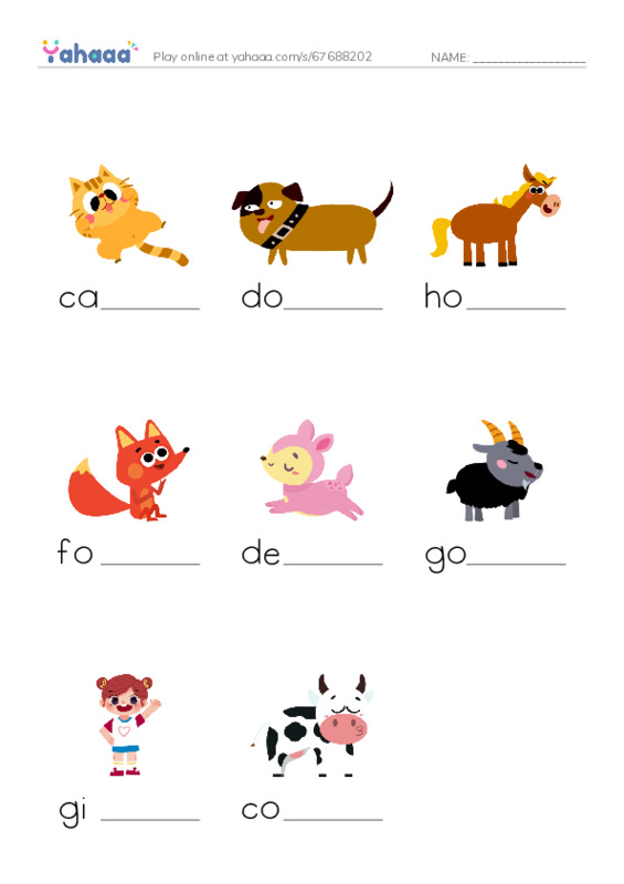 Finish the word worksheet for jump over