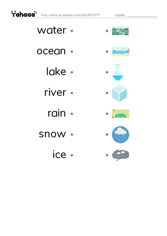 Draw a line to match worksheet for water