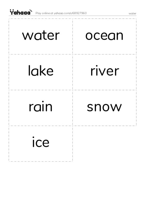 Word flashcards worksheet for water
