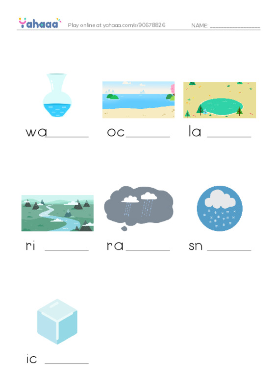 Finish the word worksheet for water