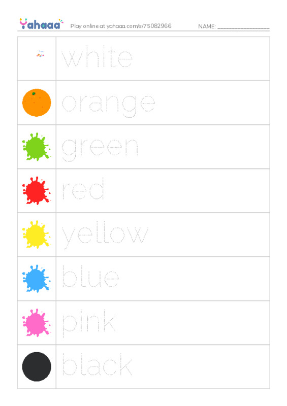 Picture and word rows worksheet for Snake colors Raz kid