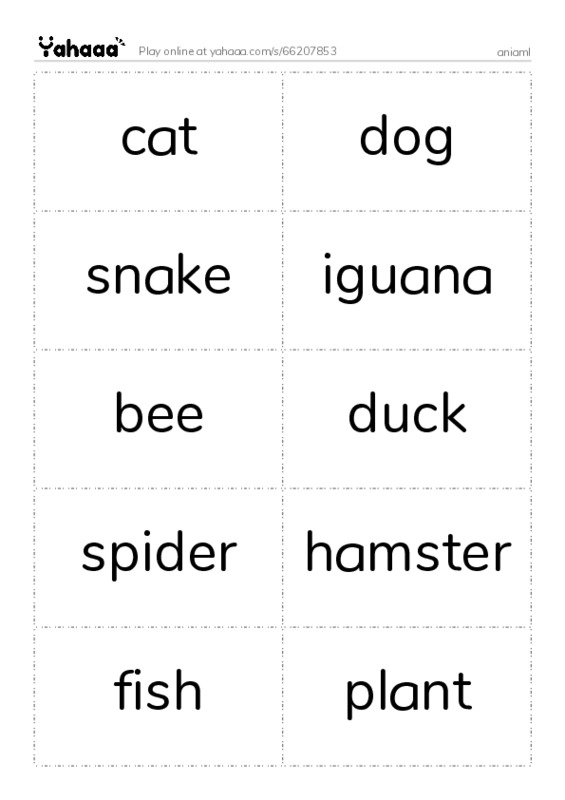 Word flashcards worksheet for animal U4