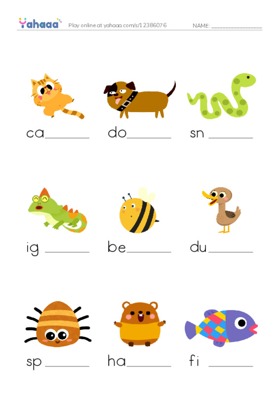 Finish the word worksheet for animal U4
